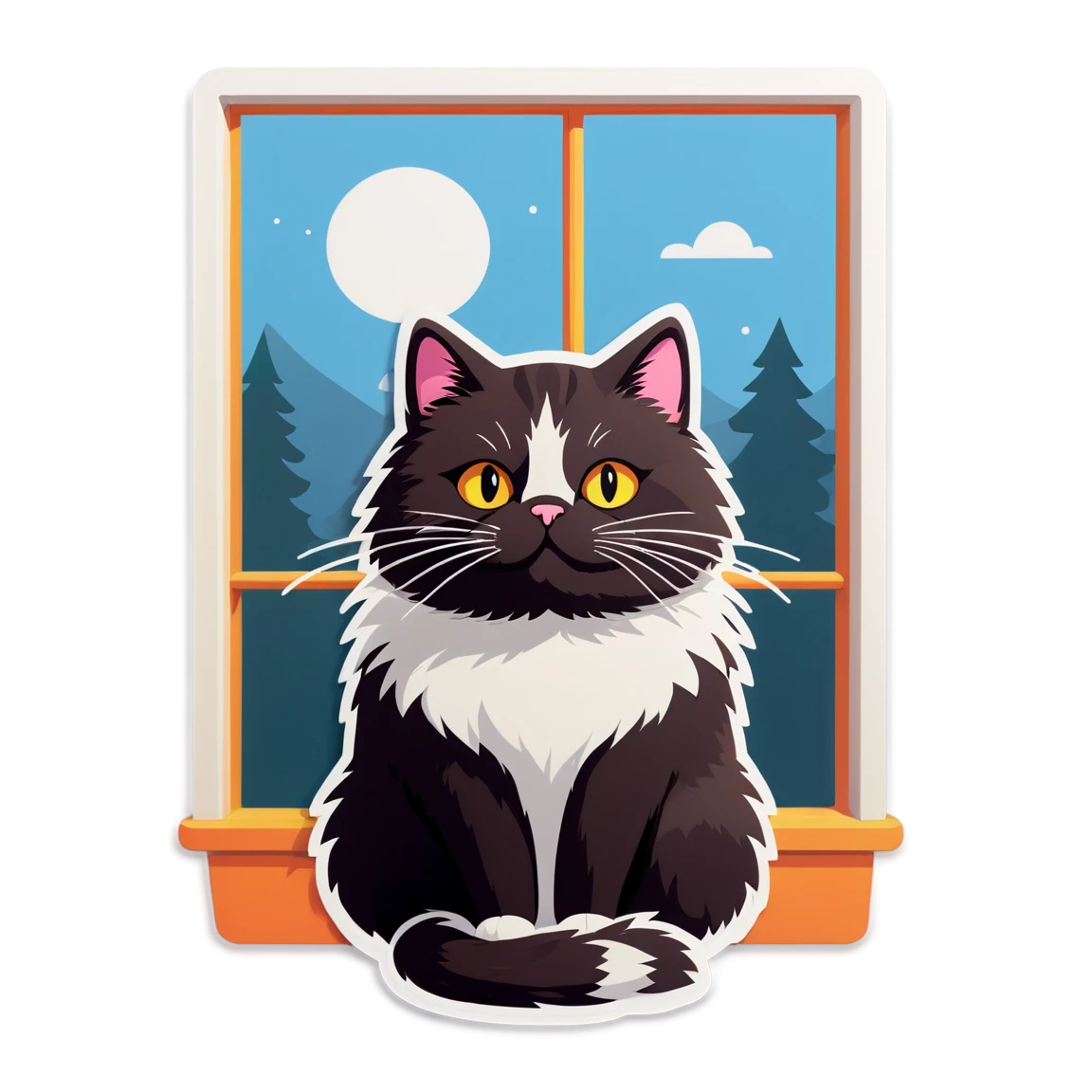 Cat by the window, light colored puffy cat, puffy cat sticker