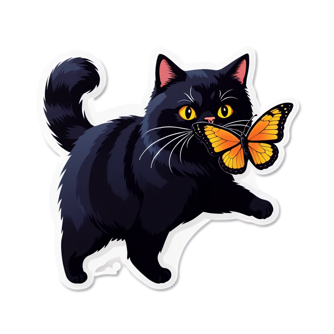 Black cat playing, light colored puffy cat, puffy cat sticker