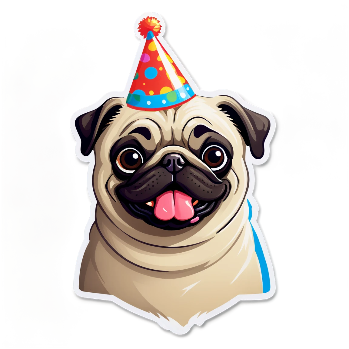 Pug with a party hat, pug sticker