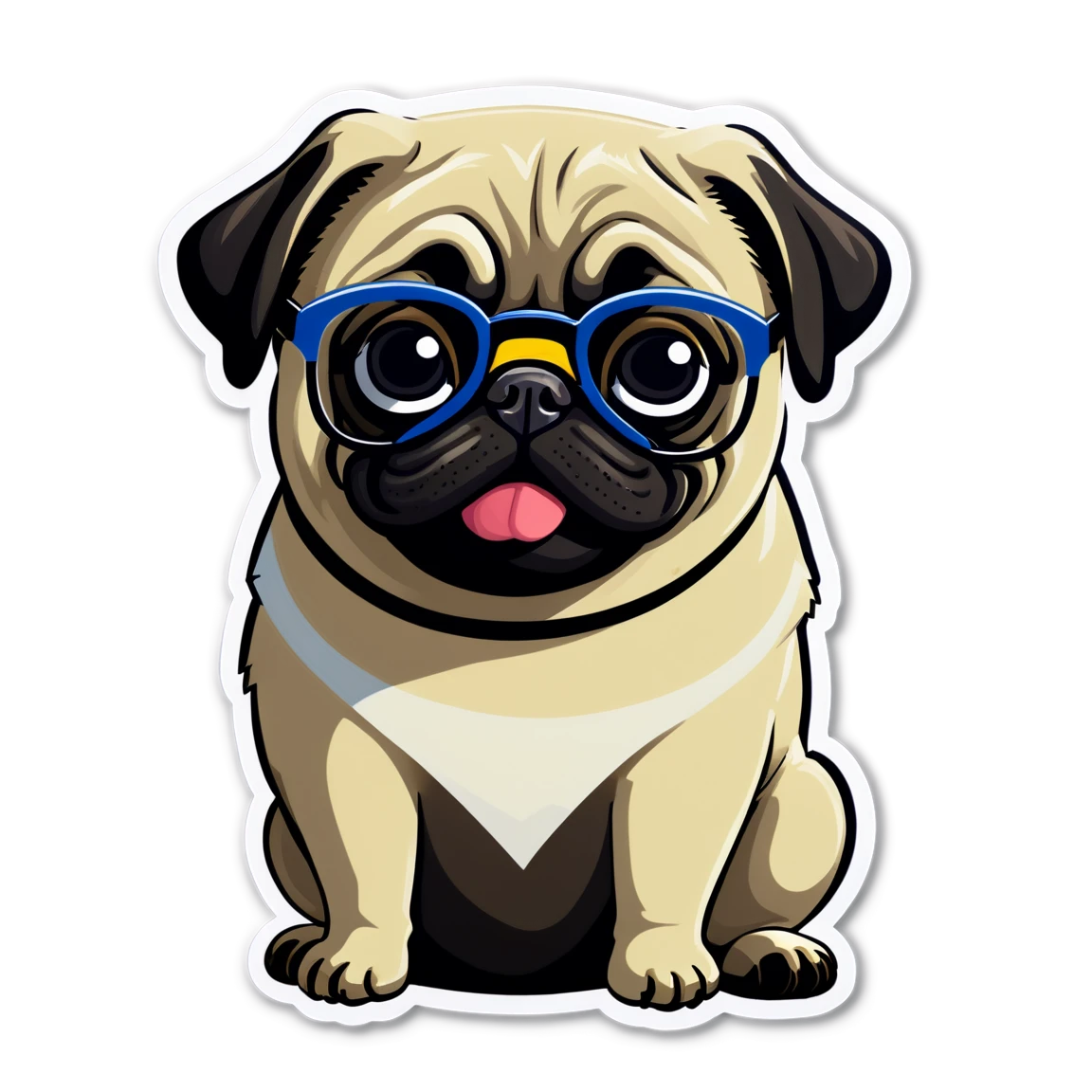 Pug wearing glasses, pug sticker