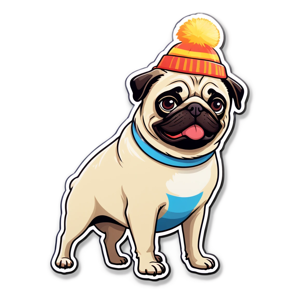 Pug wearing a hat, pug sticker