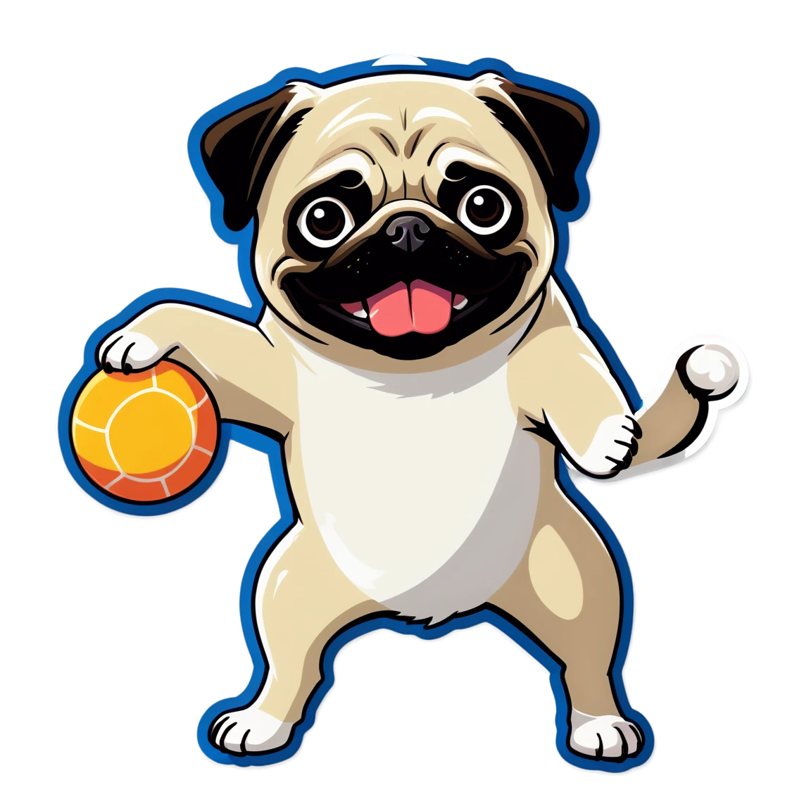 Pug playing with a ball, pug sticker