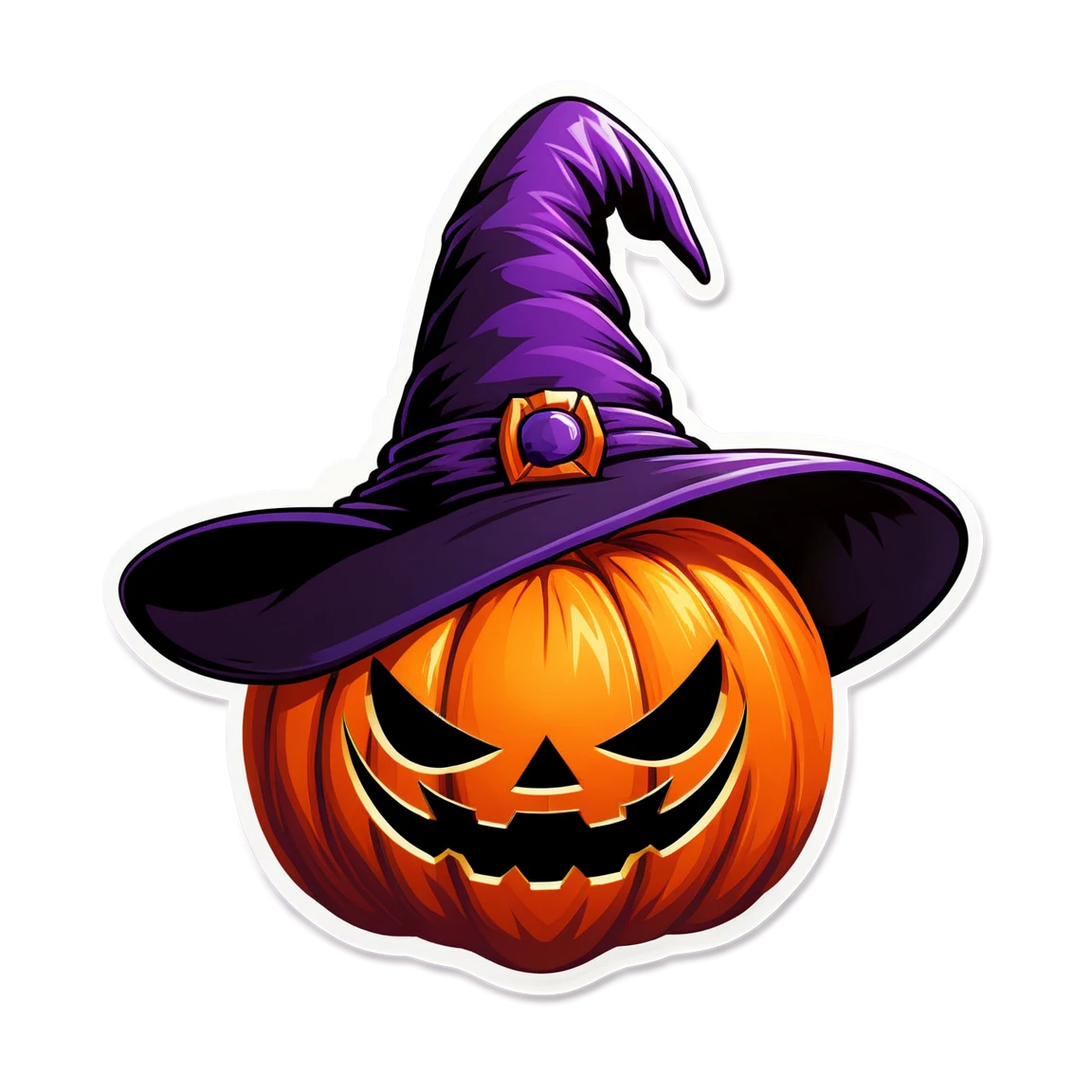 Pumpkin sticker with a witch hat