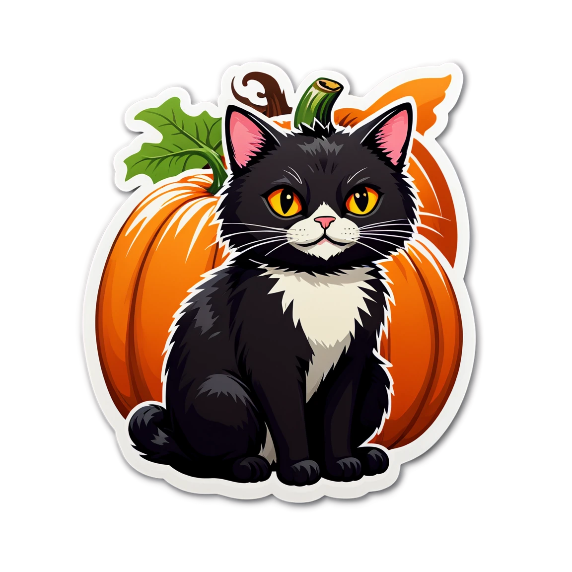 Pumpkin sticker with a cat