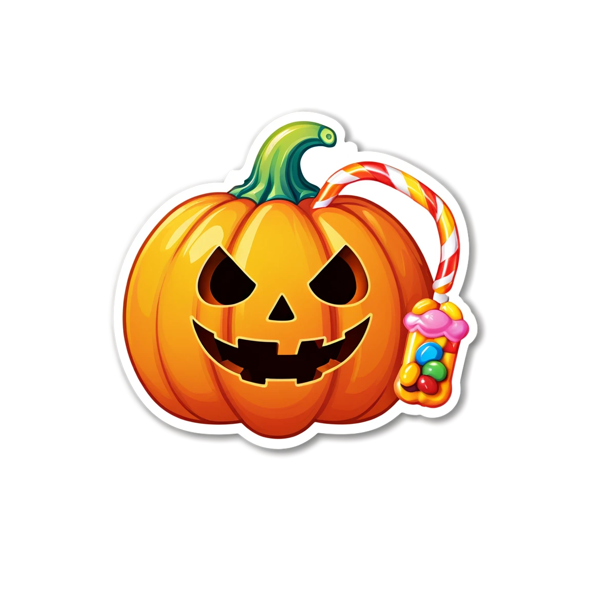 Pumpkin sticker holding candy