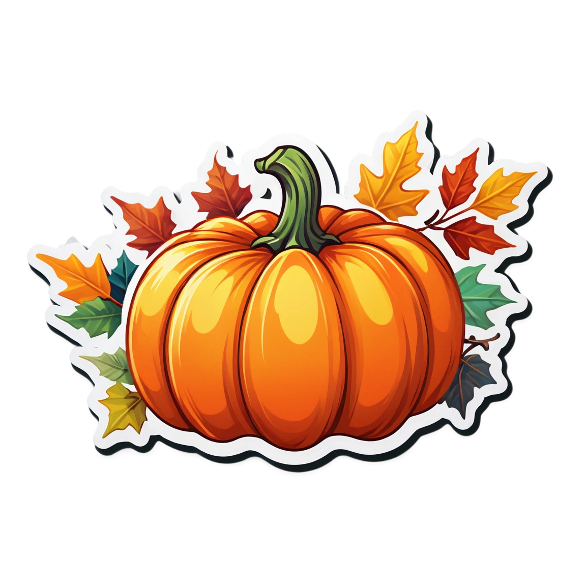 Pumpkin sticker with autumn leaves