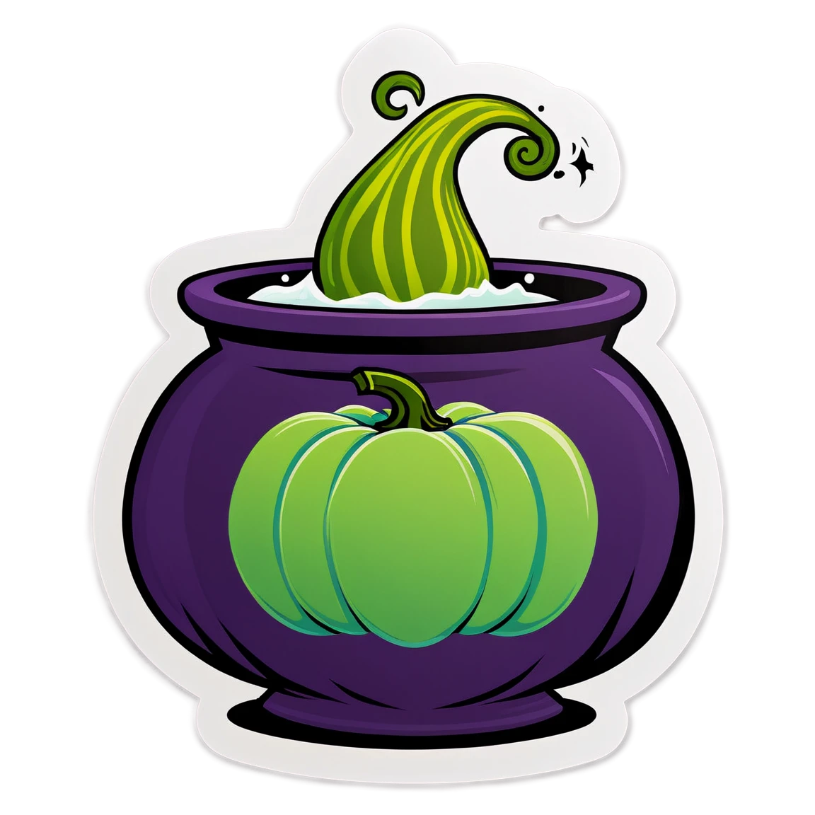 Pumpkin sticker in a cauldron