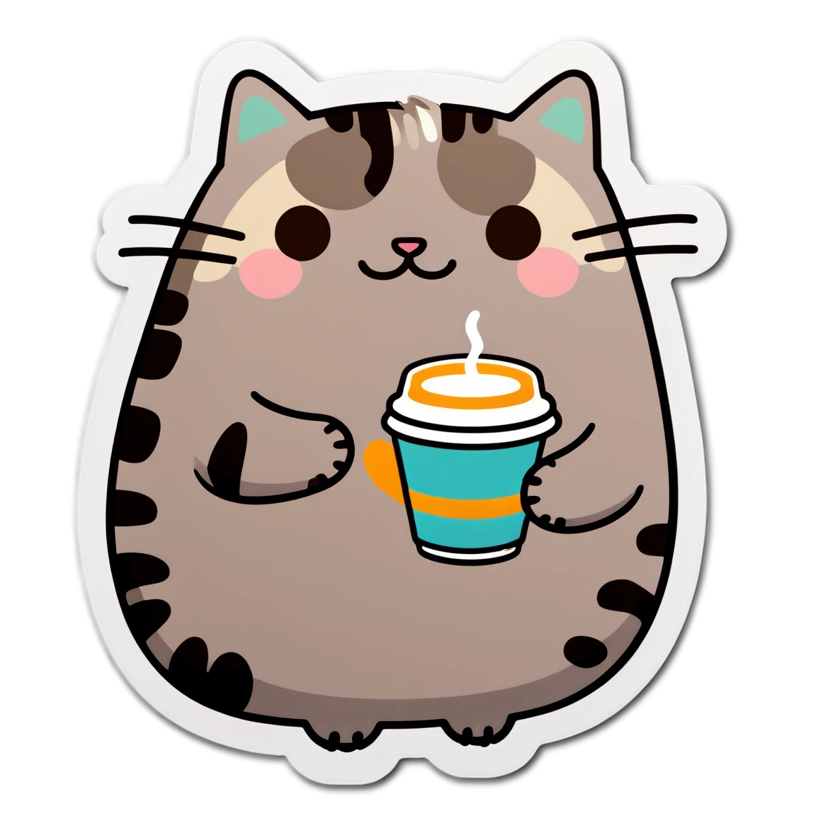 Drinking coffee, pusheen sticker, pusheen cat sticker