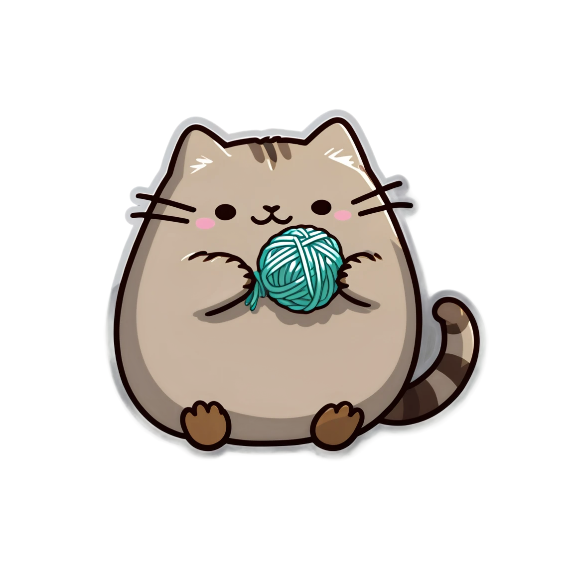 With yarn ball, pusheen sticker, pusheen cat sticker