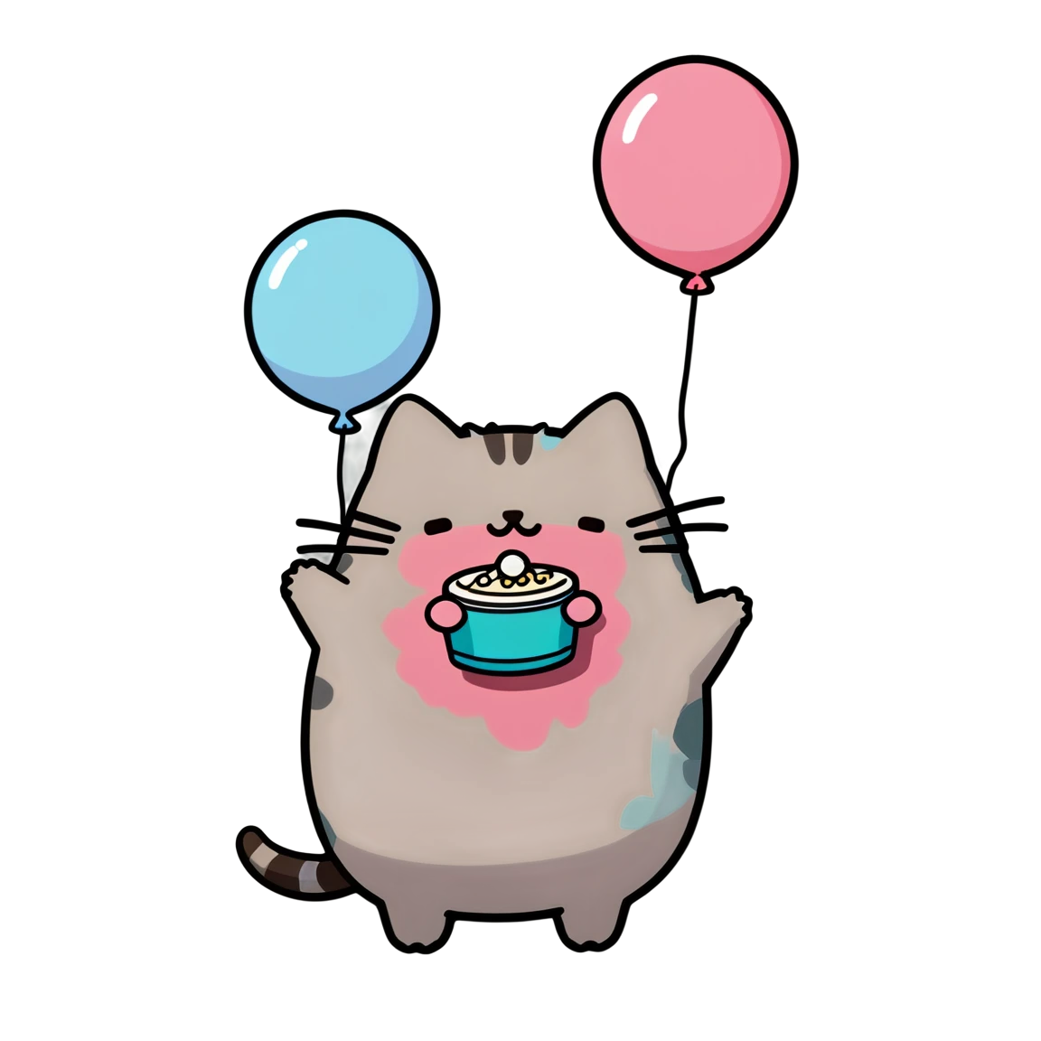 With balloons, pusheen sticker, pusheen cat sticker