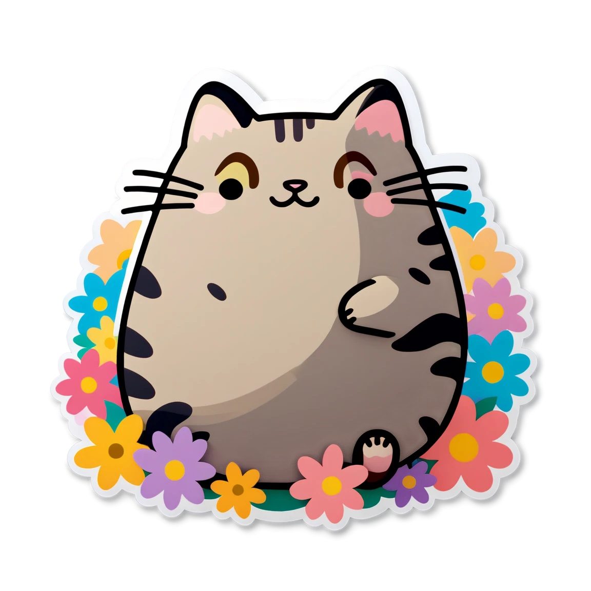 Surrounded by flowers, pusheen sticker, pusheen cat sticker