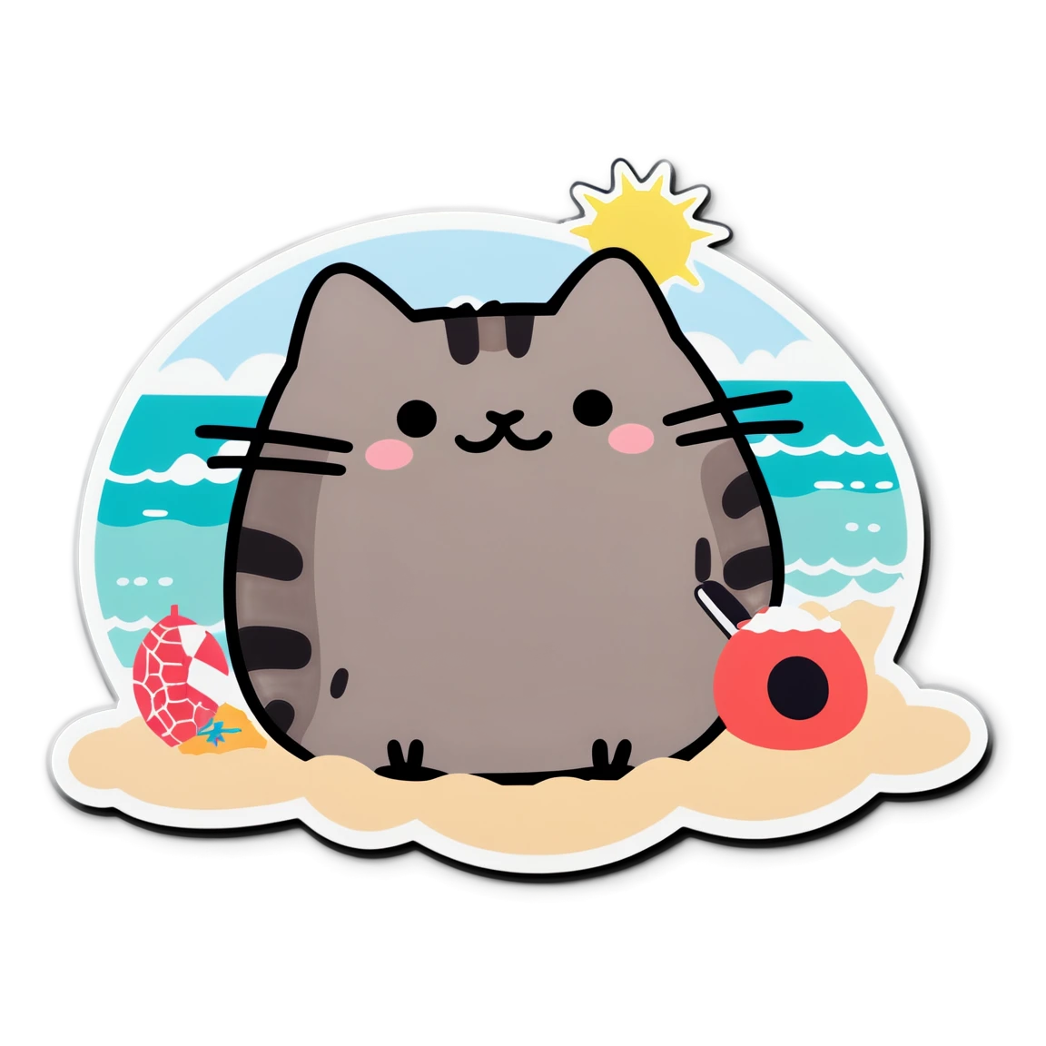 At the beach, pusheen sticker, pusheen cat sticker