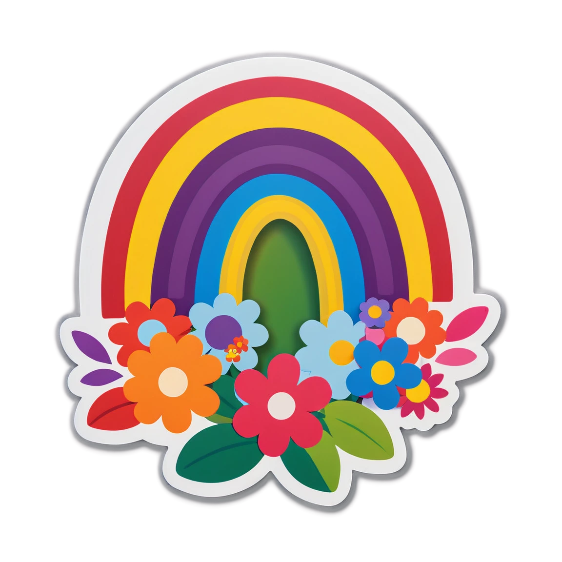 Rainbow with flowers sticker, rainbow sticker