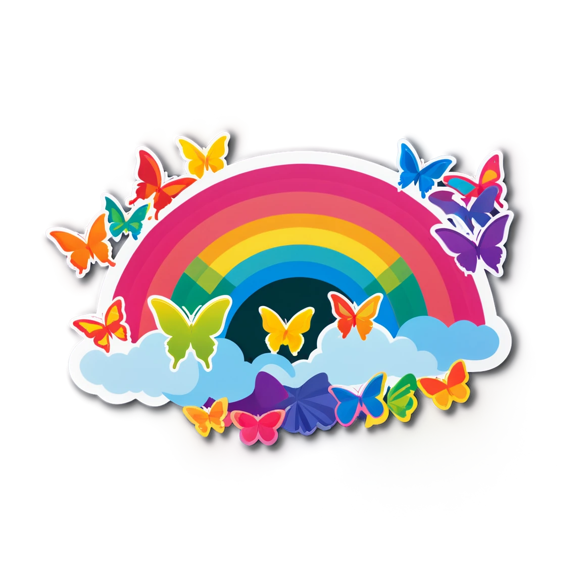 Rainbow with butterflies sticker, rainbow sticker