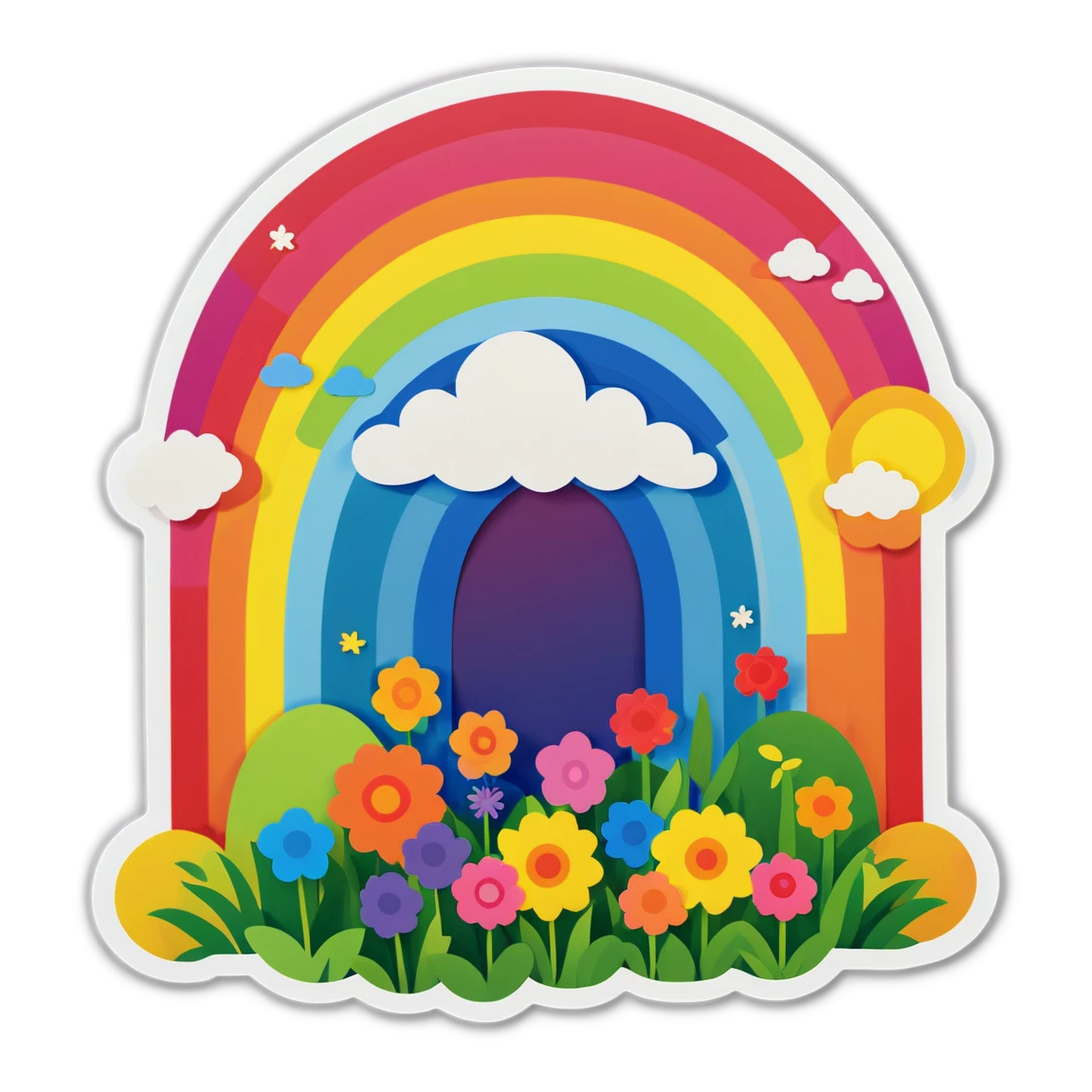 Rainbow in a garden sticker, rainbow sticker