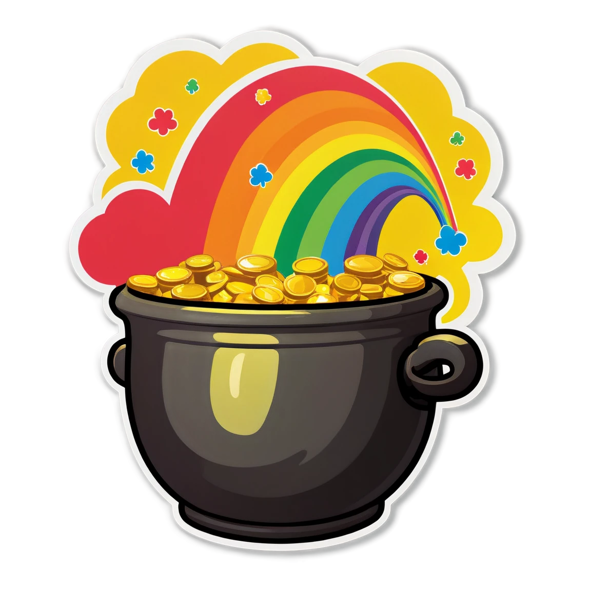 Rainbow with pot of gold sticker, rainbow sticker