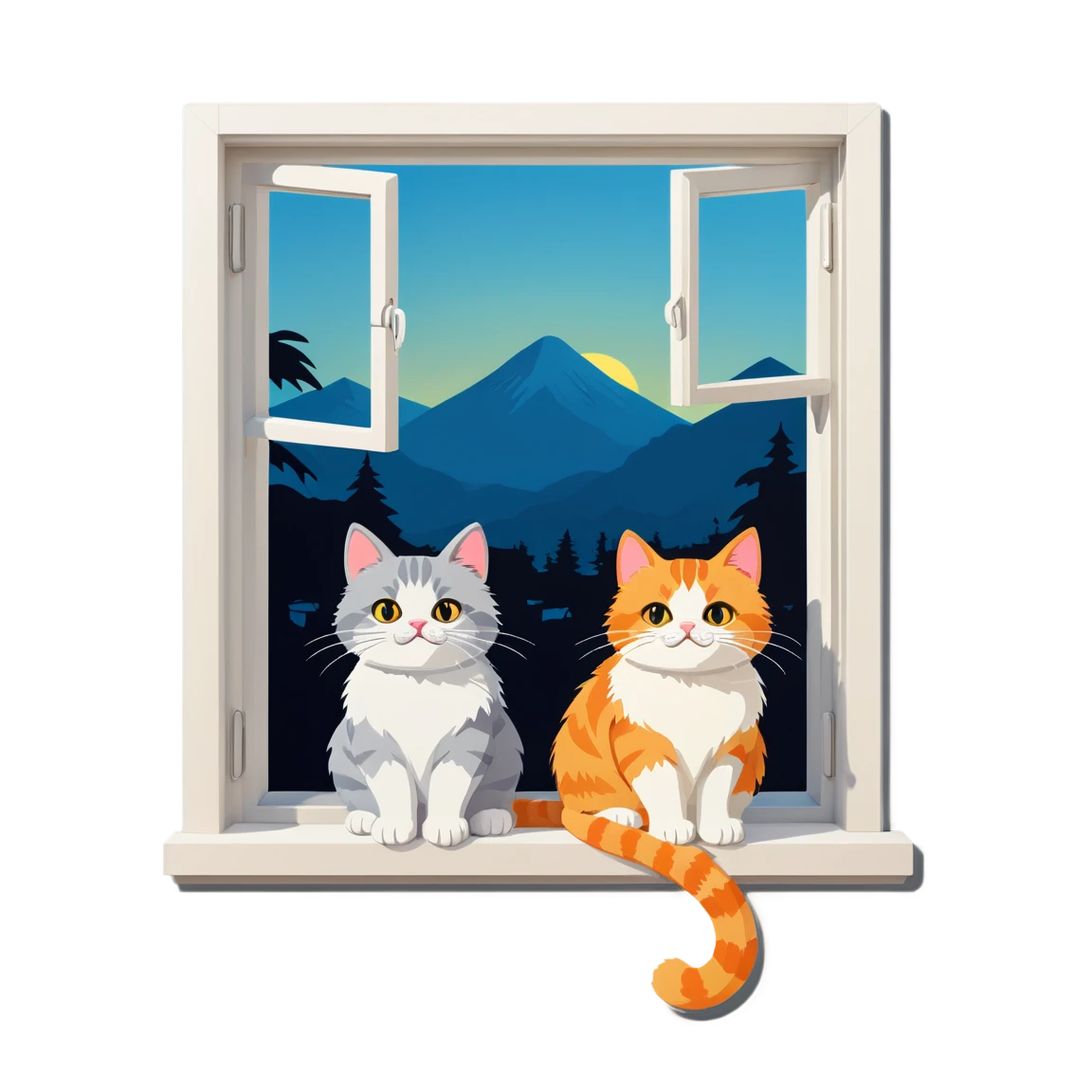 Cats in a window, realistic cat sticker