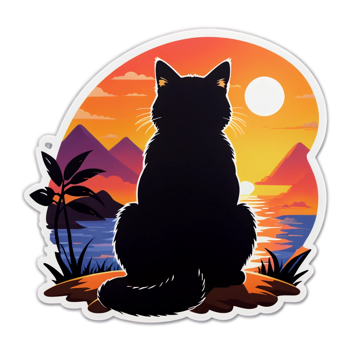 Cat staring at the sunset, realistic cat sticker