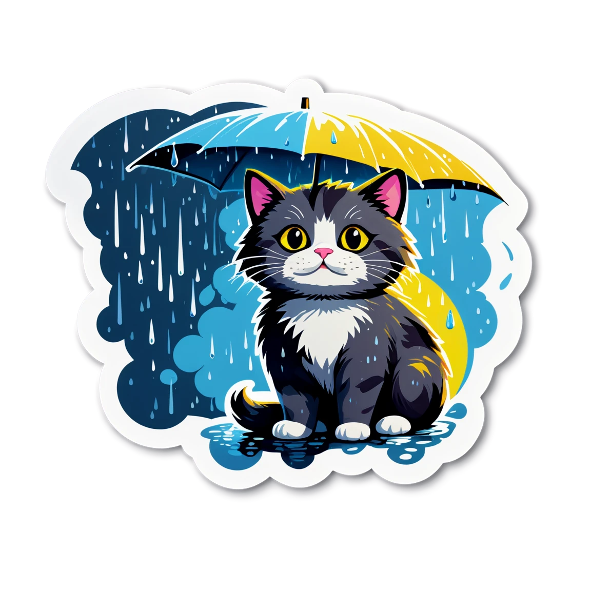 Cat out in the rain, realistic cat sticker