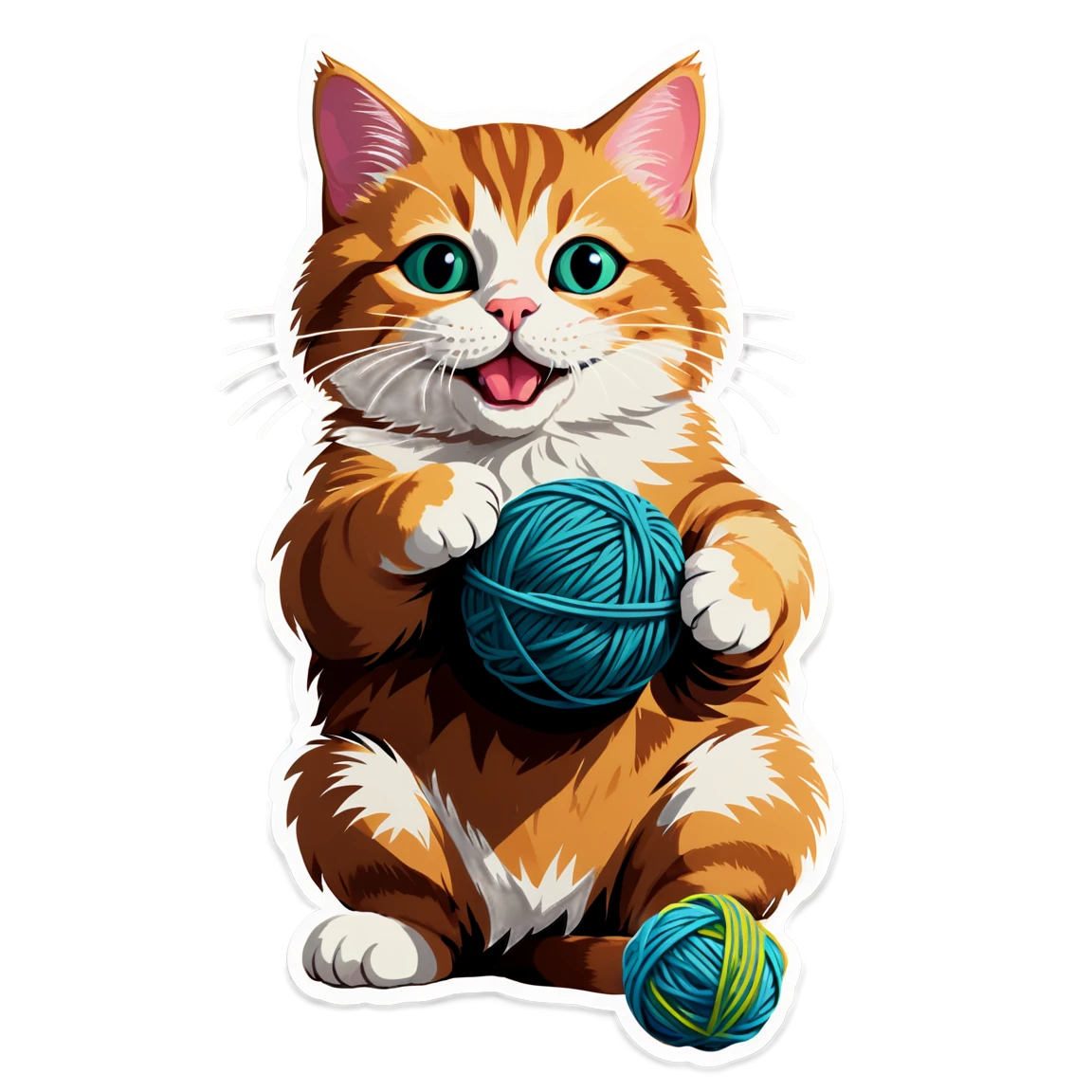 Cat with yarn ball, realistic cat sticker