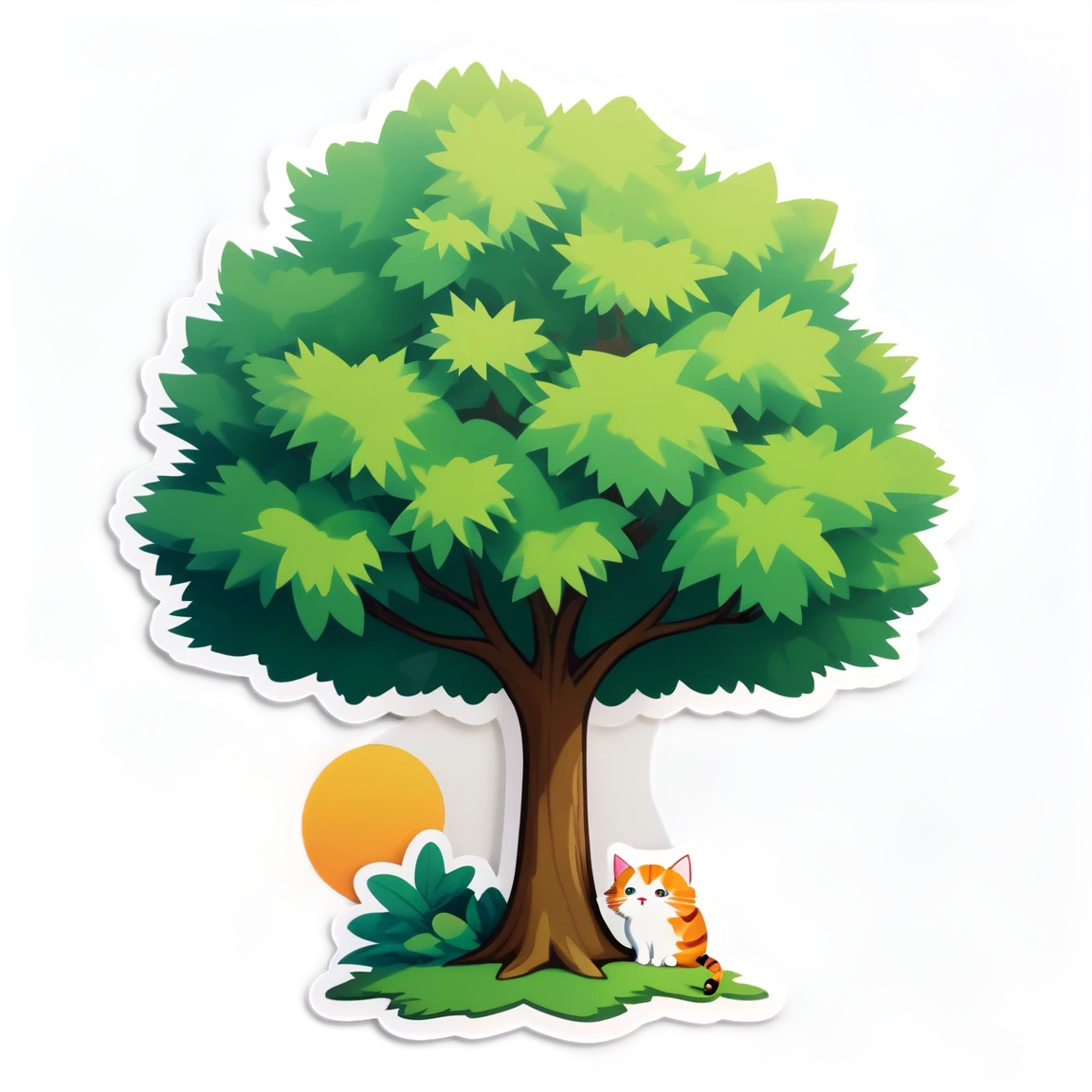 Cat playing by a tree, realistic cat sticker