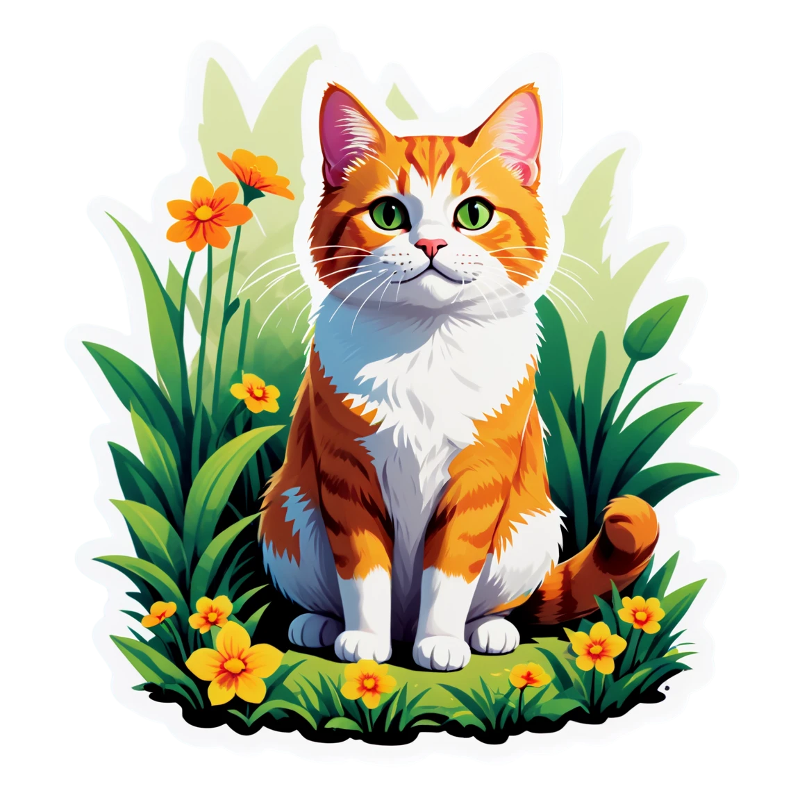 Cat in the garden, realistic cat sticker