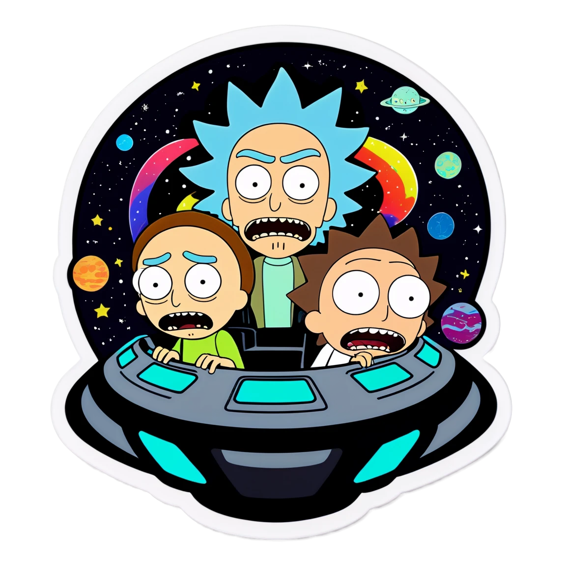 Rick and Morty in a spaceship, Rick and Morty sticker