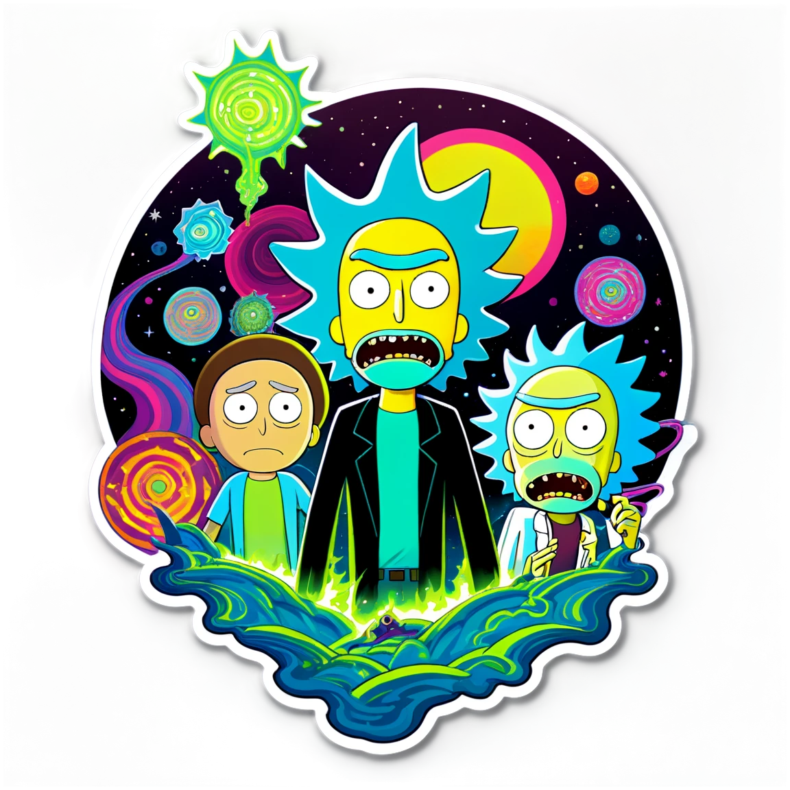 Rick and Morty trippy background, Rick and Morty sticker