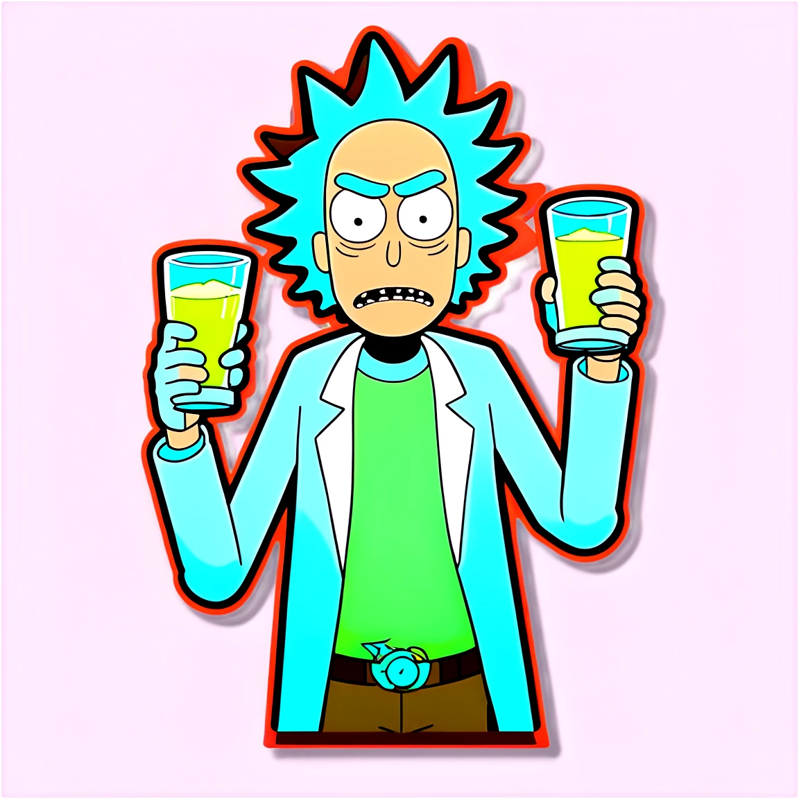 Rick and Morty holding flask, Rick and Morty sticker