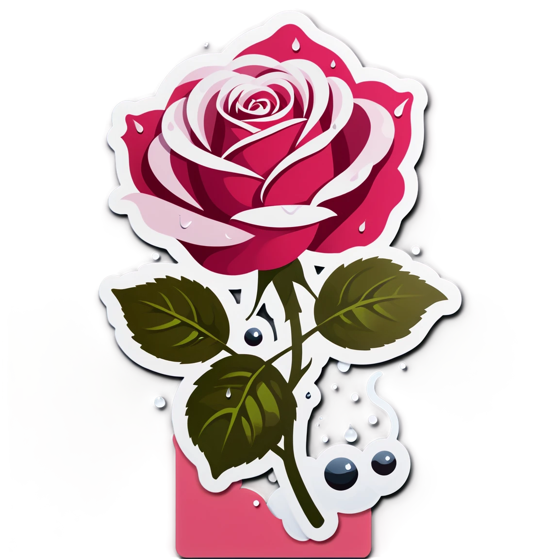 Rose sticker with raindrops