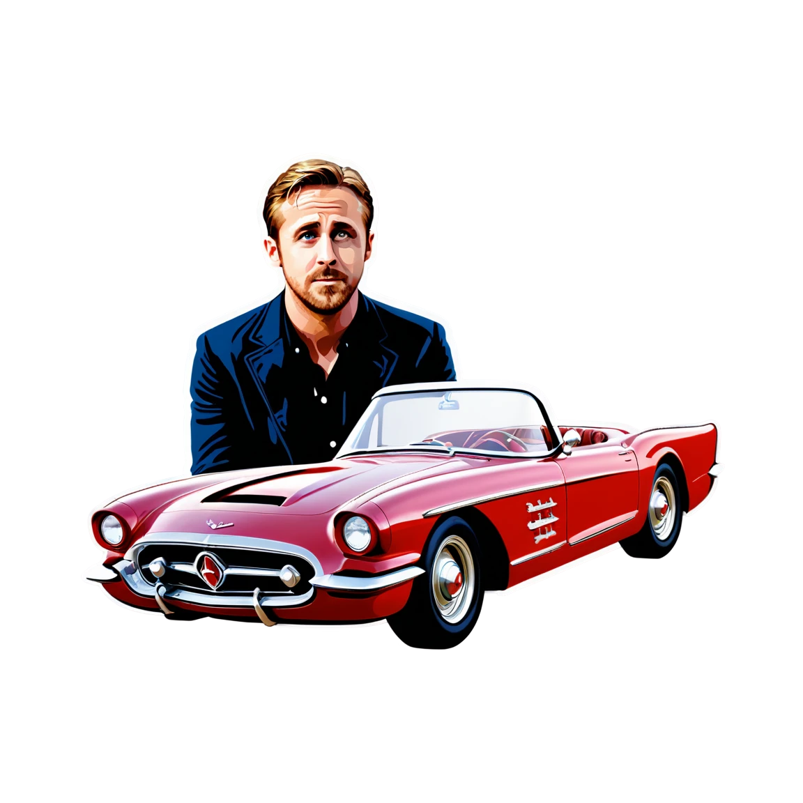 Ryan Gosling in classic car, Ryan Gosling sticker