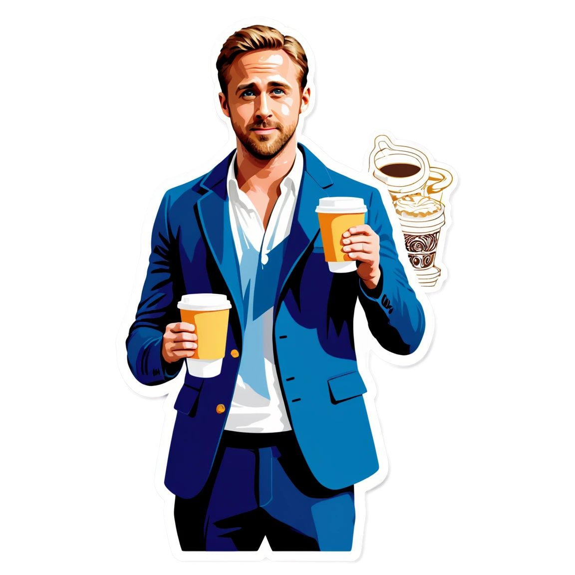 Ryan Gosling holding coffee cup, Ryan Gosling sticker