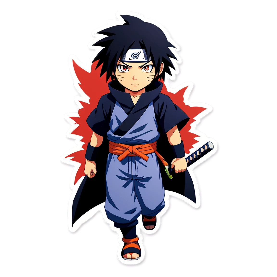 Sasuke in Uchiha attire, ninja sticker, Sasuke sticker