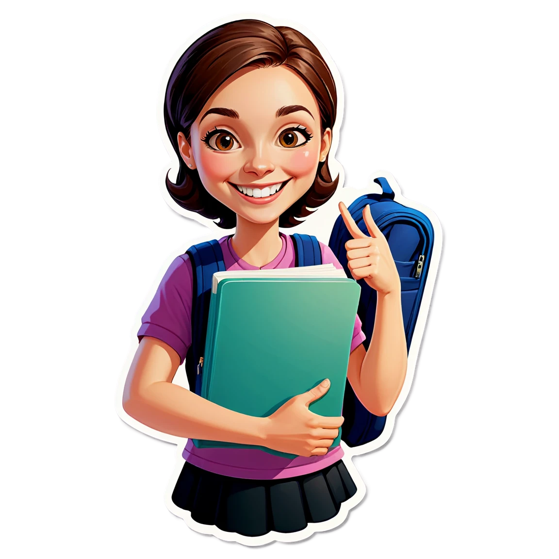 School sticker with a smiling teacher