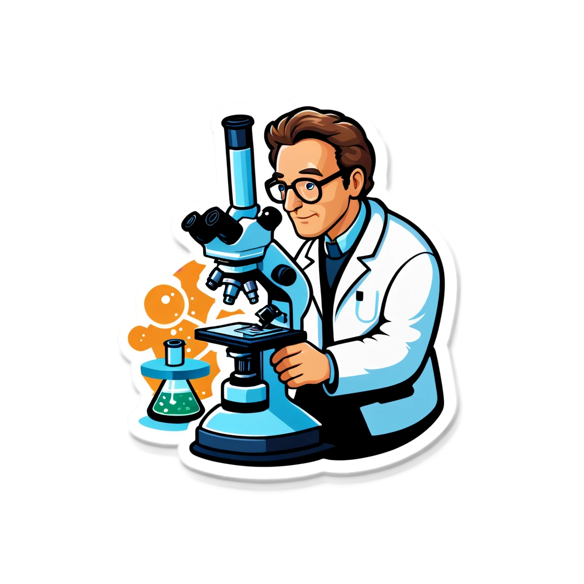 Scientist with microscope, science sticker