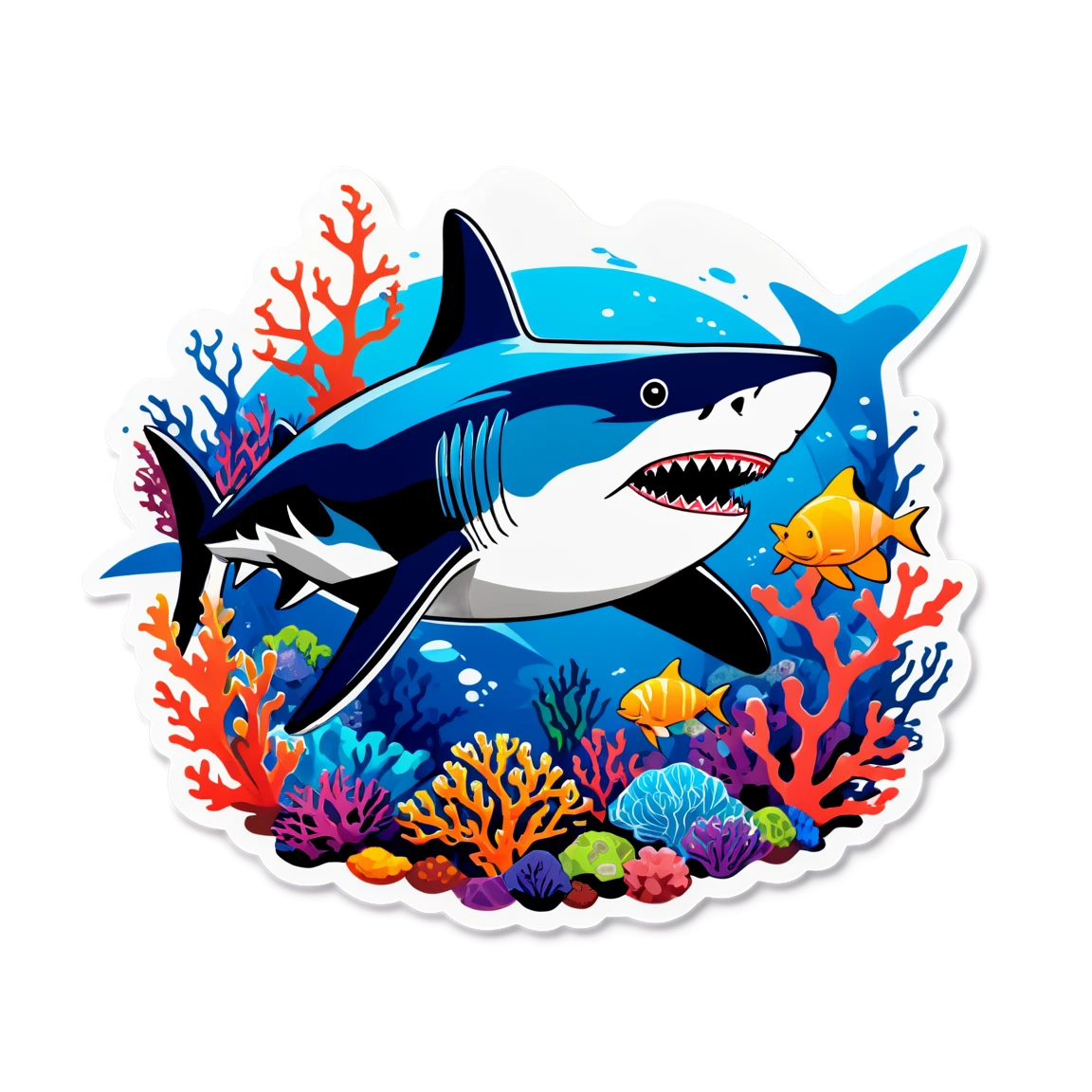 Shark with coral reefs, shark sticker