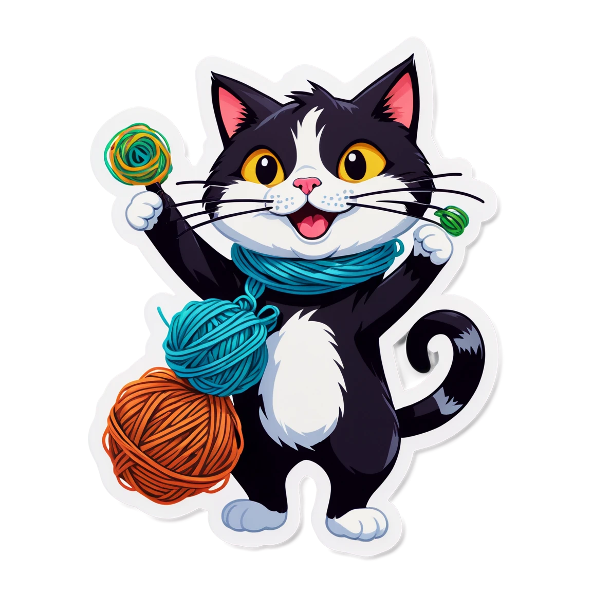 Cat with yarn ball, silly cat sticker