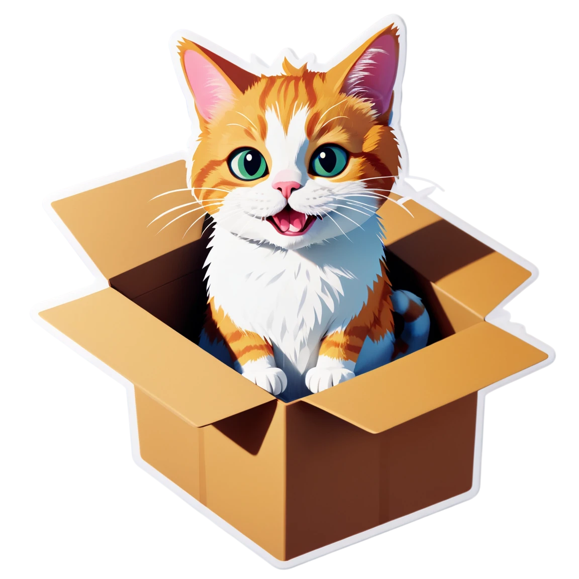 Cat inside a paper box, silly cat sticker