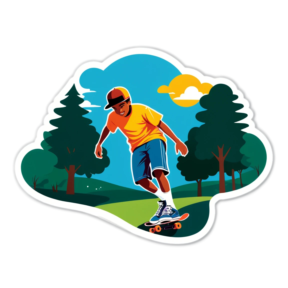 Skating by the nature, urban skating sticker, skateboard sticker