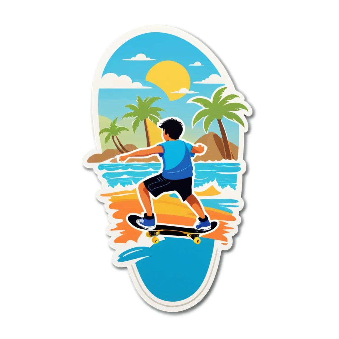 Beach skating, urban skating sticker, skateboard sticker