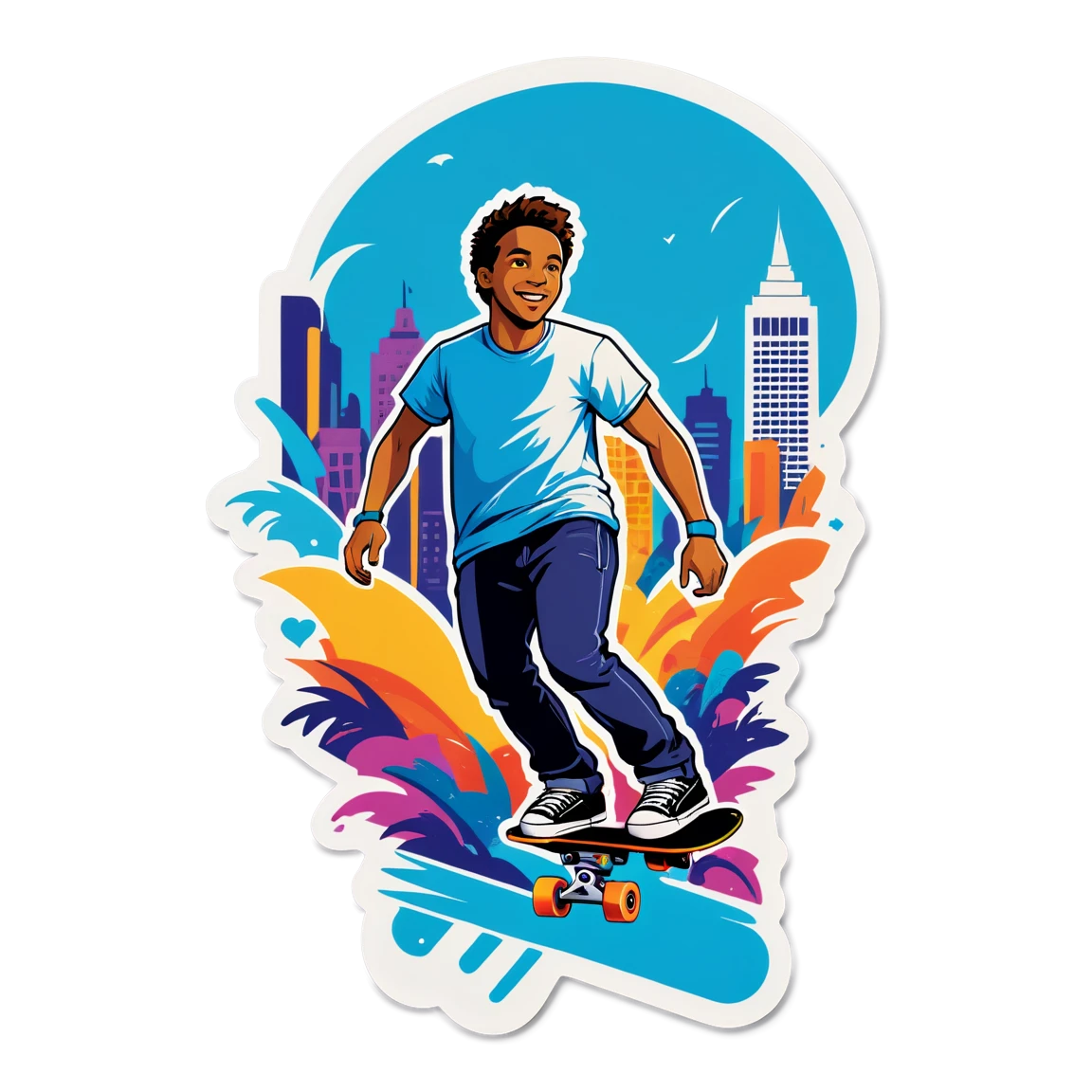 City skateboard, urban skating sticker, skateboard sticker