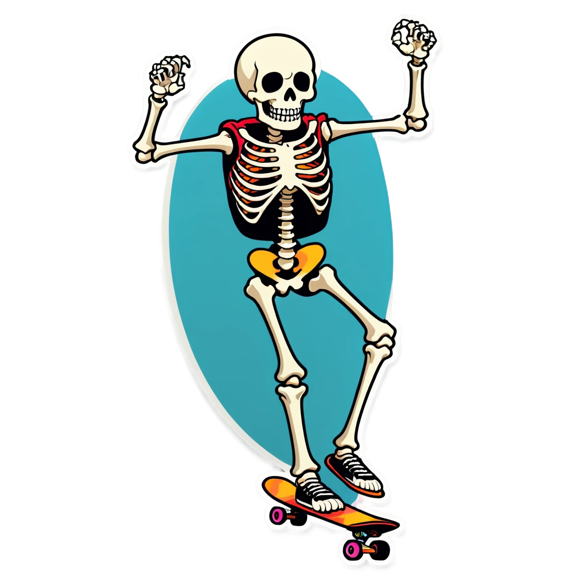 Skeleton riding skateboard, skeleton sticker