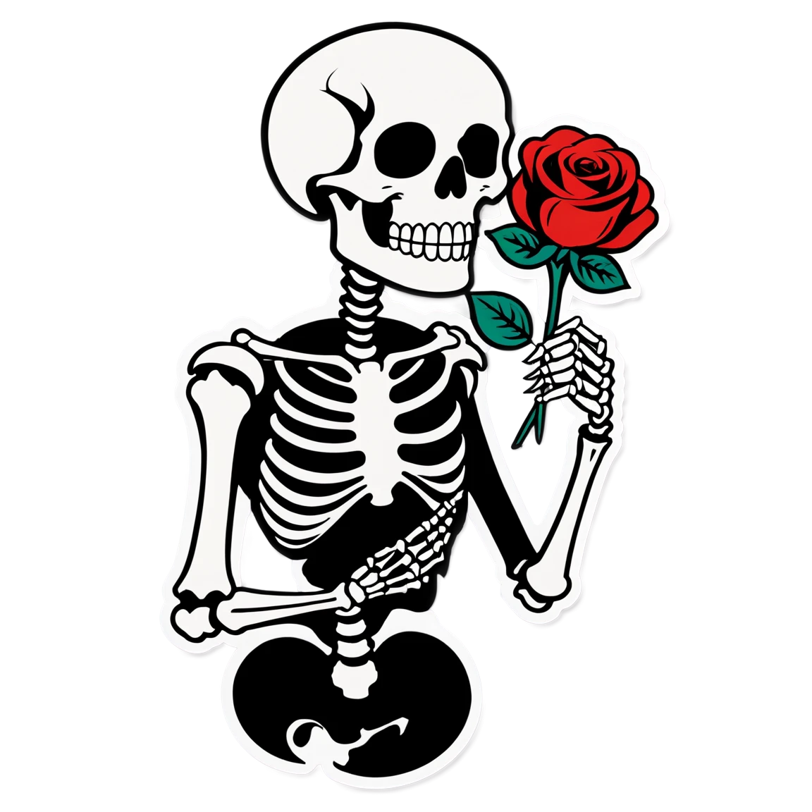 Skeleton holding rose, skeleton sticker