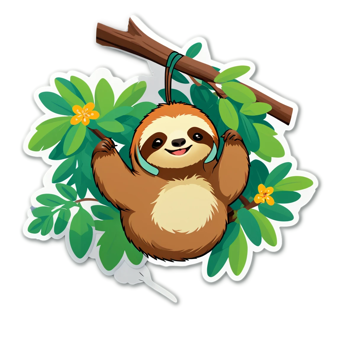 Sloth hanging on a tree, sloth sticker