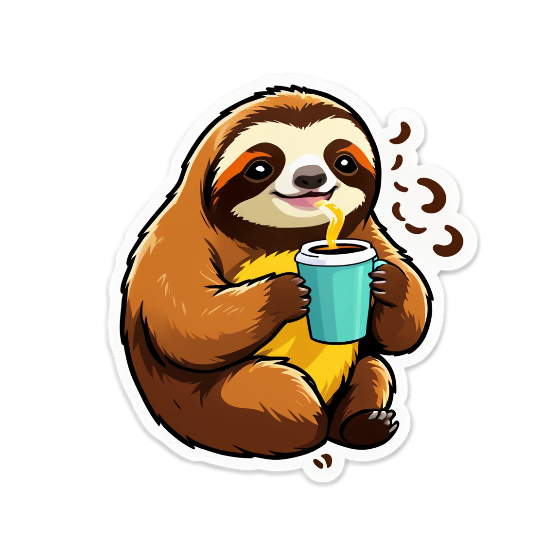 Sloth drinking coffee, sloth sticker