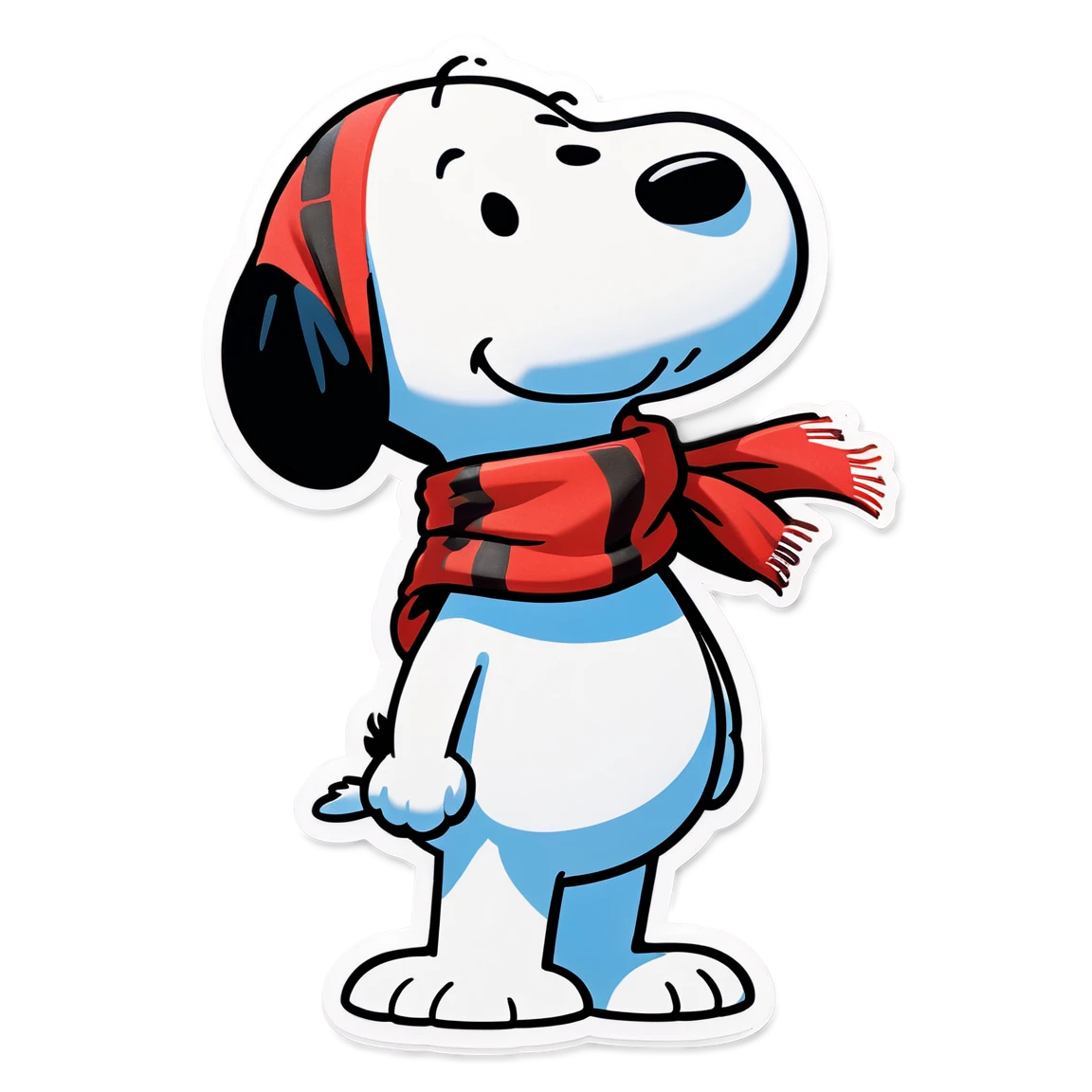 Snoopy with winter coat, snoopy cartoon sticker, snoopy sticker