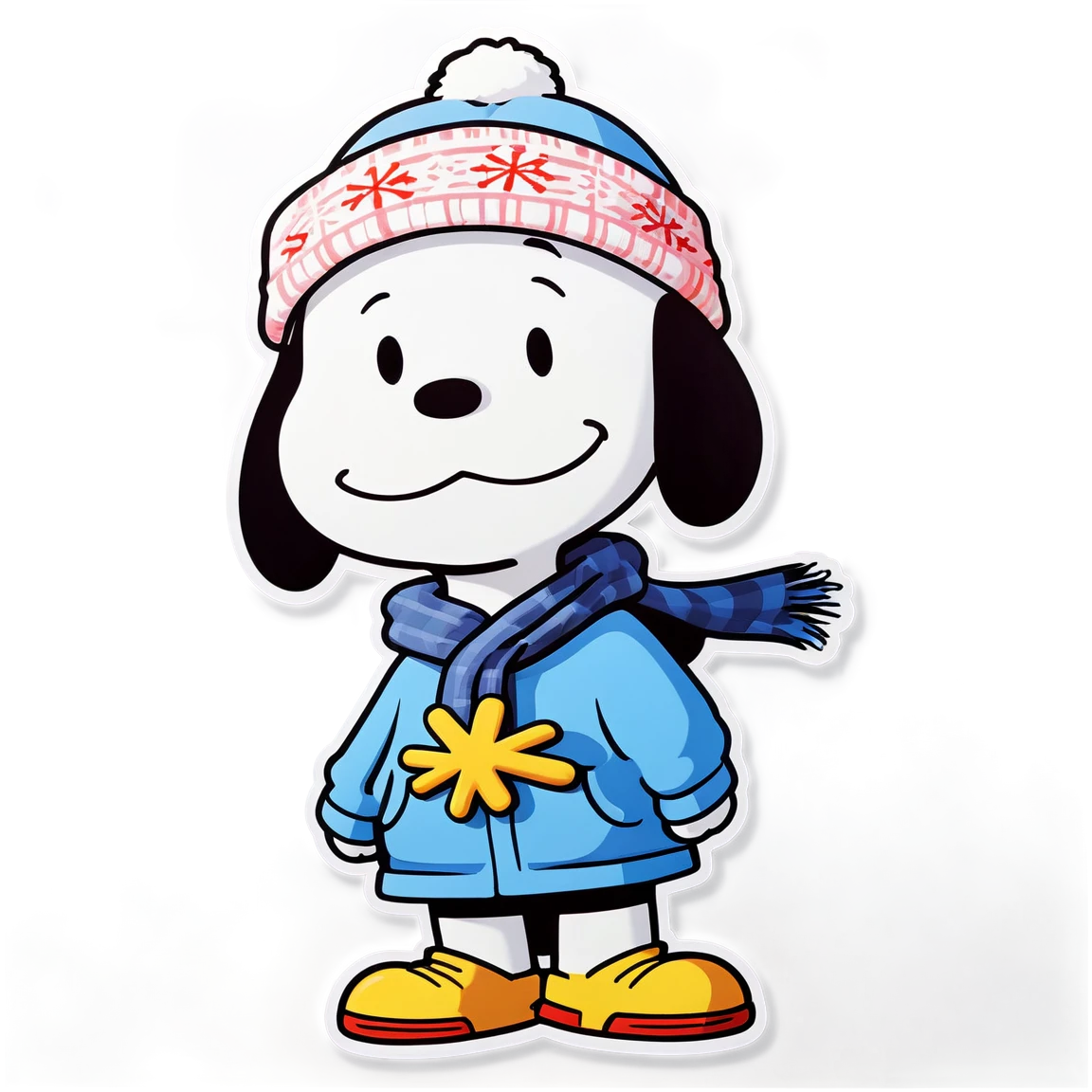 Snoopy with winter coat, snoopy cartoon sticker, snoopy sticker