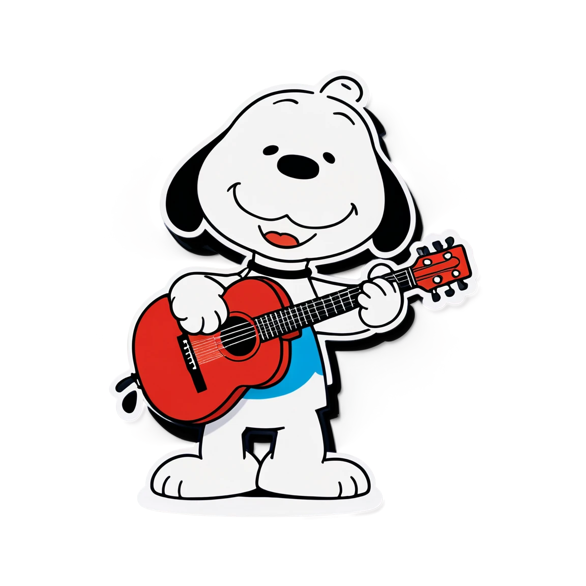 Snoopy playing the guitar, snoopy cartoon sticker, snoopy sticker