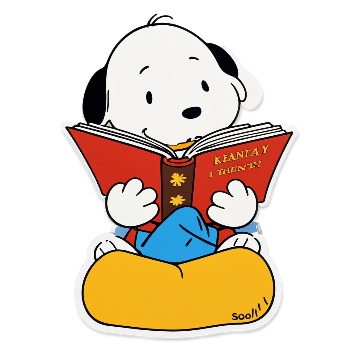 Snoopy reading, snoopy cartoon sticker, snoopy sticker