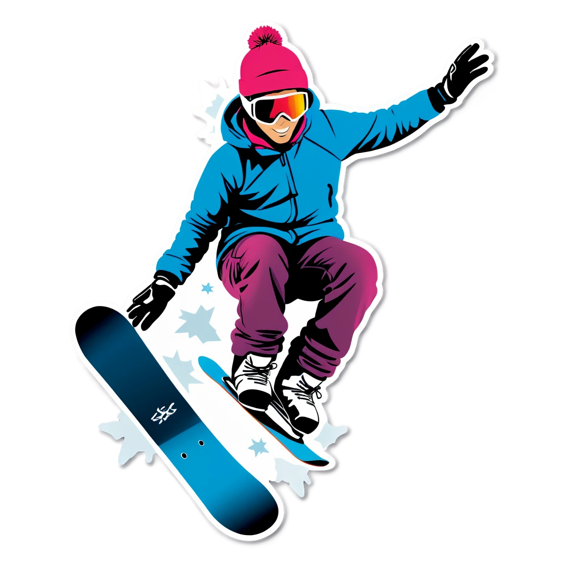 Snowboard sticker featuring a snowboarder in mid-air